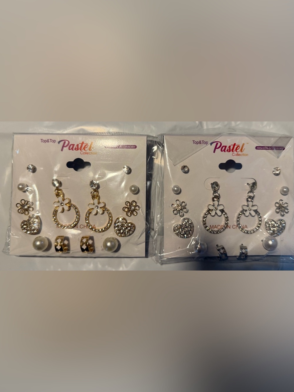 Flower Heart Pearl Rhinestone Earring Set NWT 7 Pair Goldtone or Silvertone
